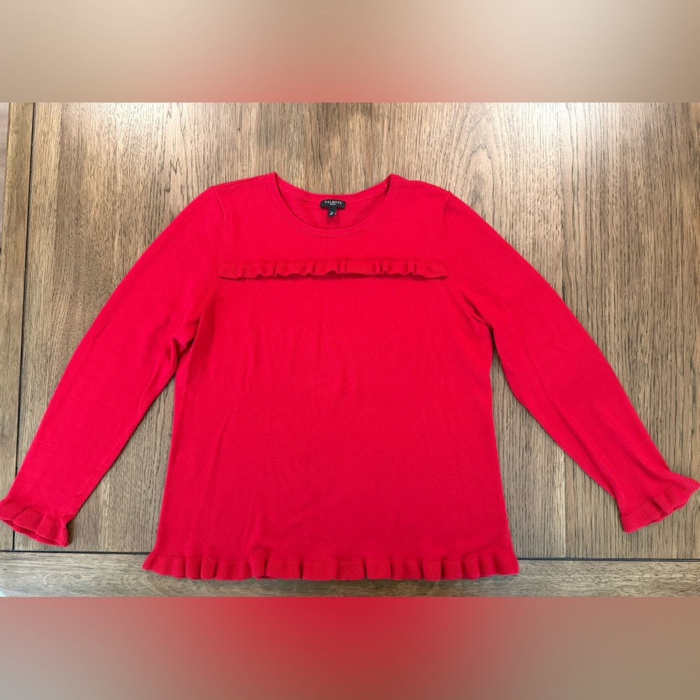 Talbots Red Long Sleeve Top with Ruffle Accents